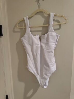 Beach Riot White Ribbed V-Front One-Piece Swimsuit